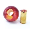 A red apple with a hole in the center and a piece of apple core next to it, on a white background. Produktbild-Vorschau