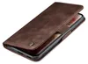 A brown leather flip case for a smartphone is shown from a diagonal angle against a white background. Produktbild-Vorschau