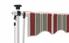 A close-up view of a retractable awning mechanism and striped fabric. Produktbild-Vorschau