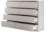 A modern chest of drawers with eight drawers, some of which are partially open. Produktbild-Vorschau