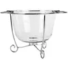 A clear, professional studio shot of a glass chafing dish with a metal stand. Produktbild-Vorschau