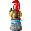 A garden gnome figurine is shown from the back, sitting on a rock. Produktbild-Vorschau
