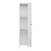 An open white metal locker with shelves and a hanging rod. Produktbild-Vorschau
