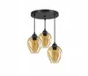 A black ceiling plate with three hanging pendant lights with amber glass shades. Produktbild-Vorschau