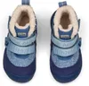 A pair of blue children's winter boots with white lining, shown from a top-down perspective on a white background. Produktbild-Vorschau