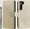 A product image showing a gold flip phone case with a mandala pattern. Produktbild-Vorschau