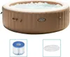 An inflatable hot tub with water, and two smaller images below showing a filter and a cover. Náhľad obrázku produktu