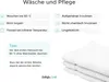 Product care instructions and a stack of white towels. Produktbild-Vorschau