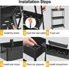 Collage of images showing the installation steps for a multi-tier storage cart. Produktbild-Vorschau