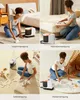 A collage of four images showing a woman using a cleaning device on different surfaces: a carpet, a mattress, a sofa, and a rug. Náhled obrázku produktu