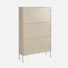 A three-drawer metal shoe cabinet with a cream finish, presented against a plain light gray background. Produktbild-Vorschau