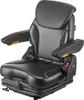 A black tractor seat with armrests and a seatbelt, shown from a diagonal front-facing angle. Voir les images du produit