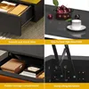 A collage of four close-up images showcasing features of a coffee table. Produktbild-Vorschau