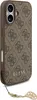 A brown Guess phone case with a repeating logo pattern and a gold charm attached. Podgląd zdjęcia produktu