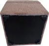 The underside of a corduroy ottoman with black corner protectors. Produktbild-Vorschau