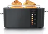 A black Arendo toaster with two slices of toast and two croissants on a warming rack, set against a white background. Anteprima dell’immagine prodotto
