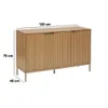 A wooden sideboard with dimensions indicated by text overlays. Podgląd zdjęcia produktu