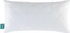 A white quilted pillow with a green tag on the left side. Anteprima dell’immagine prodotto