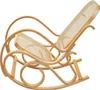 A light wood rocking chair with woven rattan seat and back. Voir les images du produit