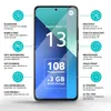 A smartphone with feature callouts and text descriptions. Produktbild-Vorschau