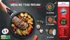 A hand is shown detaching a handle from a frying pan filled with food, with various icons and text highlighting the product's features and versatility. Podgląd zdjęcia produktu