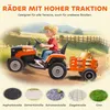 A child is riding an orange toy tractor with a trailer full of pumpkins in a rural setting. Náhľad obrázku produktu