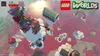A video game scene from LEGO Worlds, showing floating islands with LEGO structures and a red, pink, and white background. Produktbild-Vorschau