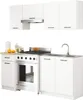 A white kitchen unit with a stove and sink against a white background. Produktbild-Vorschau