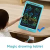 A child is using a blue drawing tablet with colorful drawings on it, placed on a wooden table. Podgląd zdjęcia produktu