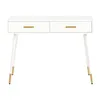 A white console table with two drawers and gold accents on a white background. Podgląd zdjęcia produktu