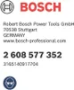 This is a product information label from Bosch, including the company's logo, address, website, and product identification numbers. Voir les images du produit