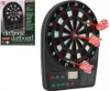 A close-up shot of an electronic dartboard with three darts in it, and a box of the dartboard to the left. Náhľad obrázku produktu