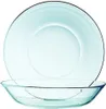 A clear glass plate and bowl are shown against a white background. Produktbild-Vorschau