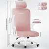A pink ergonomic office chair with dimensions and weight capacity indicated by text overlays. Produktbild-Vorschau