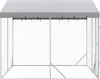 A view of an outdoor dog kennel with a roof. Voir les images du produit