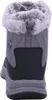 The back view of a gray winter boot with a faux fur lining. Voir les images du produit