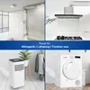 Collage showing different applications of an air duct hose, including a bathroom, kitchen, portable air conditioner, and dryer. Produktbild-Vorschau