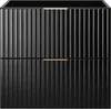 A front view of a black cabinet with fluted doors and gold handles. Anteprima dell’immagine prodotto