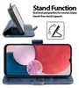 A marketing image showing a blue flip case for a smartphone, with a demonstration of its stand function. Náhled obrázku produktu