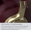 A close-up shot of the ear cup and headband connection of a pair of headphones, with descriptive text below. Produktbild-Vorschau