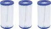 Three white filter cartridges with blue tops are arranged in a row against a white background. Produktbild-Vorschau