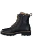 A side view of a black leather boot with brown laces and faux fur lining. Produktbild-Vorschau
