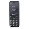 A close-up studio shot of a black Panasonic mobile phone.