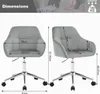 Two views of a gray office chair with dimensions indicated by lines and text. Produktbild-Vorschau