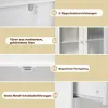 A collage of four images highlighting different features of a white cabinet. Podgląd zdjęcia produktu