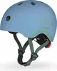 A blue helmet with green accents and straps, shown from the front-left. Voir les images du produit