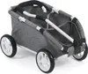 A close-up, studio shot of a gray pet stroller with white wheels and black handle grips, presented on a white background. Produktbild-Vorschau