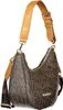 A brown Valentino Bags Beuteltasche Regina handbag with a repeating logo pattern and tan straps, shown against a white background. Produktbild-Vorschau