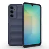 A dark blue phone case is shown from the back and side, with the phone screen visible. Produktbild-Vorschau