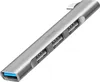 A silver USB hub with four ports is shown against a white background. Produktbild-Vorschau
